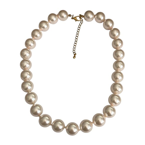 Vintage Cream Glass Pearl Necklace 18-21" 15mm Hand Knotted Matinee Gold Tone - Picture 1 of 11